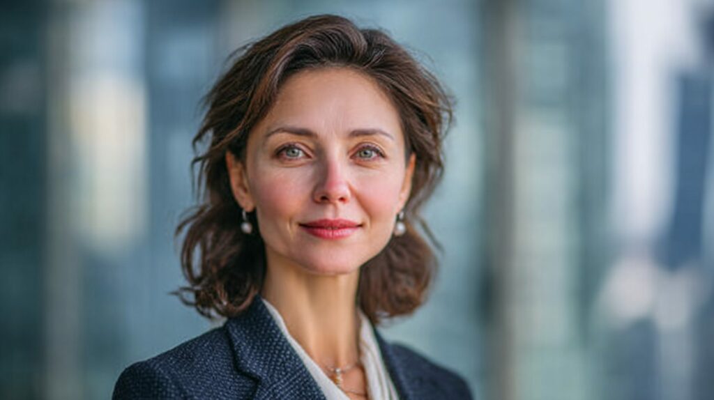 Елена Маркова — портрет автора статьи, женщина средних лет в профессиональной одежде на фоне современного офиса