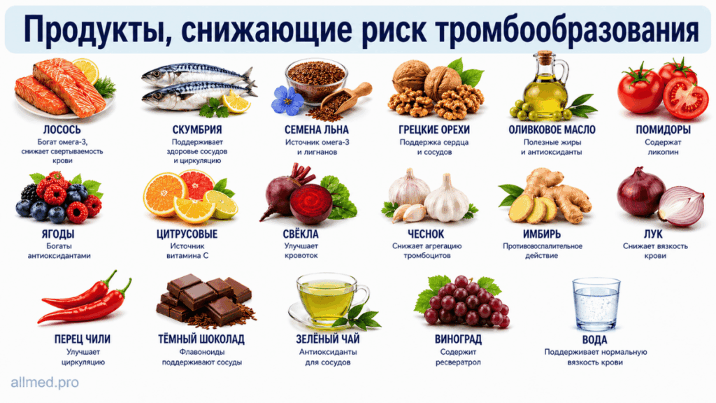 продукты для снижения вязкости крови список полезных продуктов инфографика