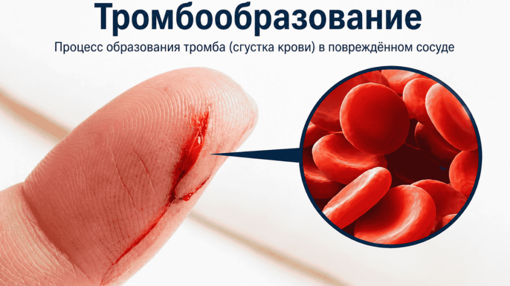 процесс образования тромба при повреждении сосуда свертывание крови схема