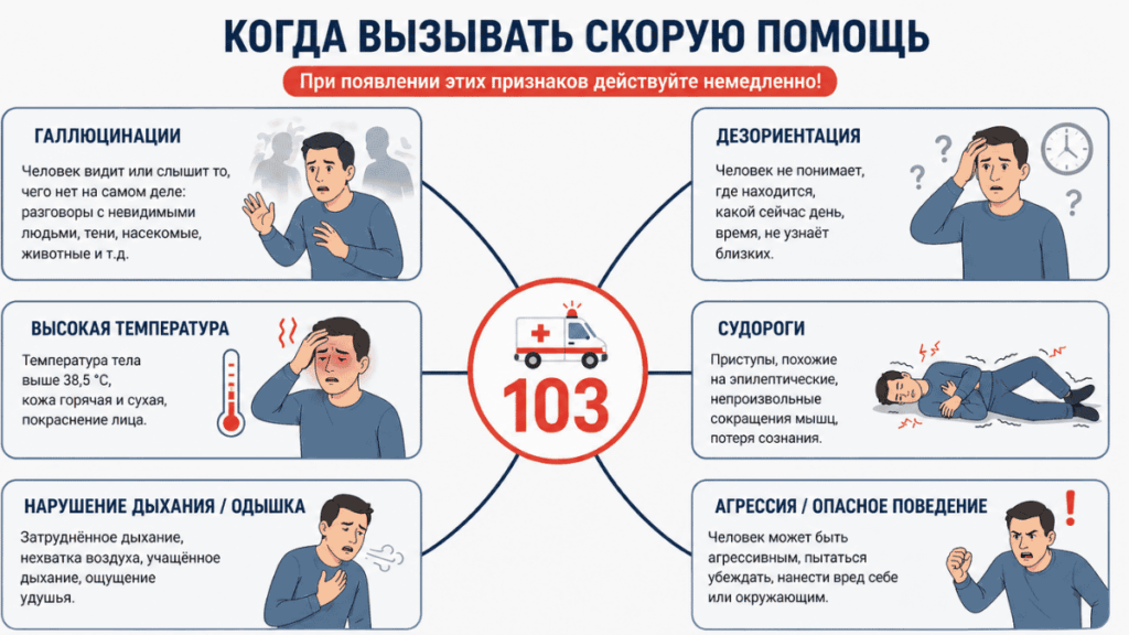 Опасные симптомы белой горячки — срочный вызов скорой помощи