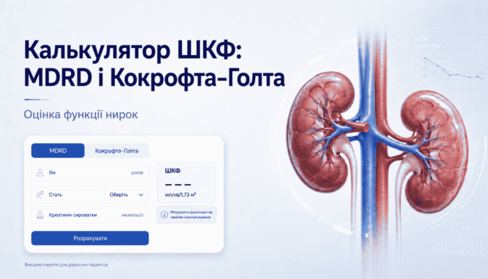 Калькулятор розрахунку ШКФ за формулами MDRD і Кокрофта–Голта