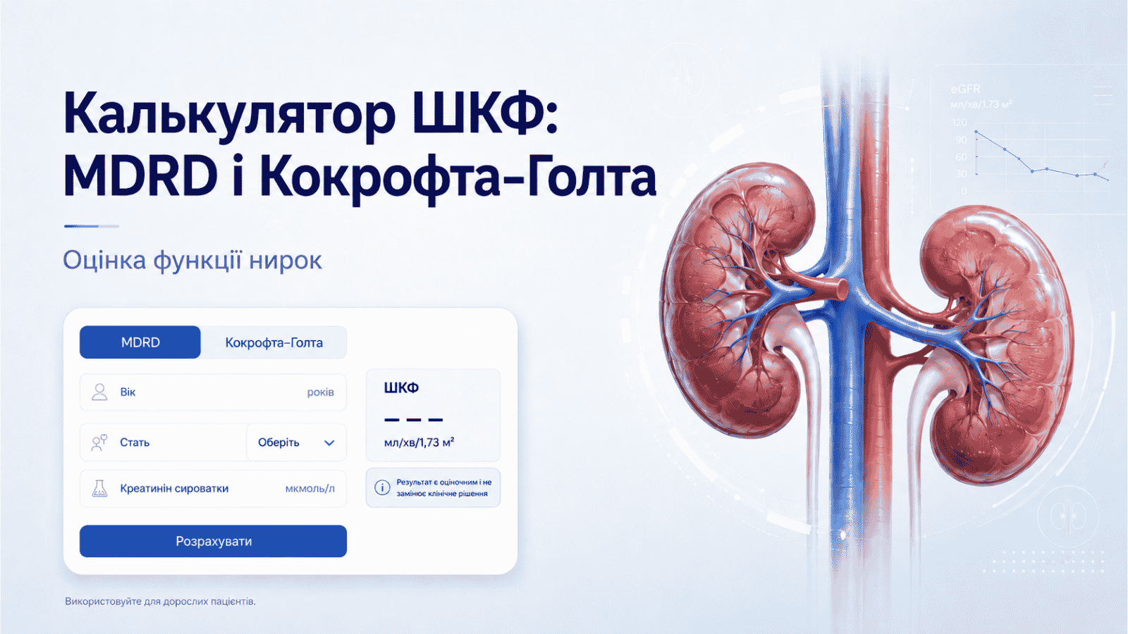 Калькулятор розрахунку ШКФ MDRD і Кокрофта — Голта Allmed
