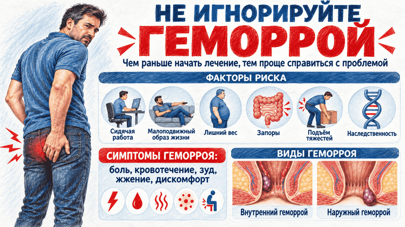 Симптомы, факторы риска и виды геморроя: наружный и внутренний